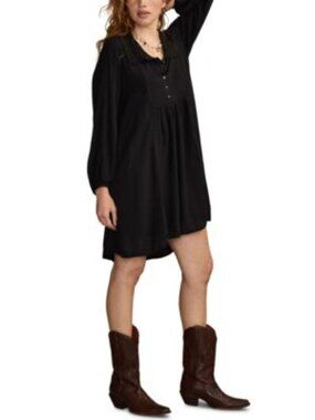 NWT Lucky Brand Mini Dress XL Black Embroidered Collar